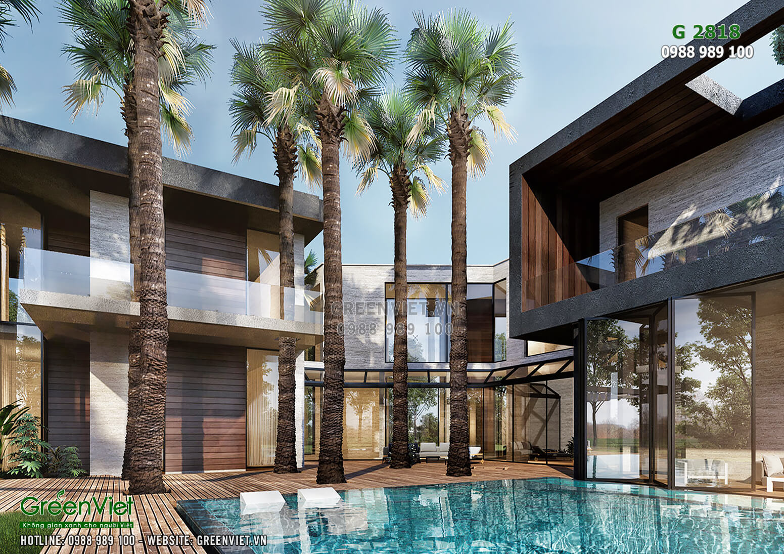 Hình ảnh: Tiểu cảnh sân vườn, bể bơi góp phần tăng giá trí của mẫu thiết kế villa nghỉ dững 2 tầng hiện đại