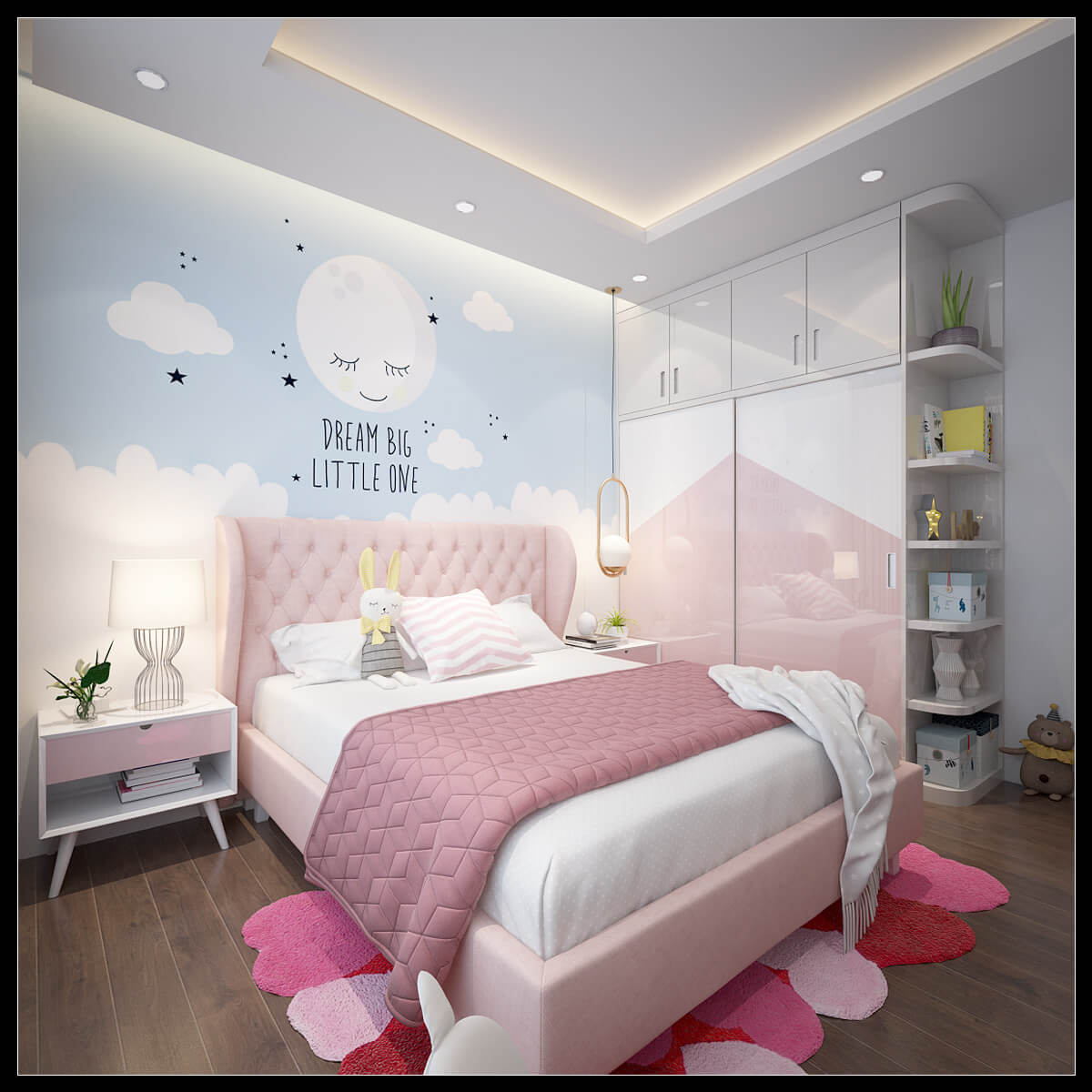Hình ảnh: Căn phòng ngủ 2 được thiết kế với tone màu hồng làm chủ đạo