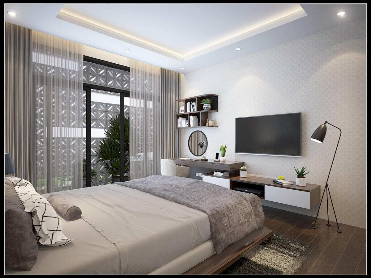 Hình ảnh: Không gian phòng ngủ 3 được thiết kế với tone màu trầm làm chủ đạo