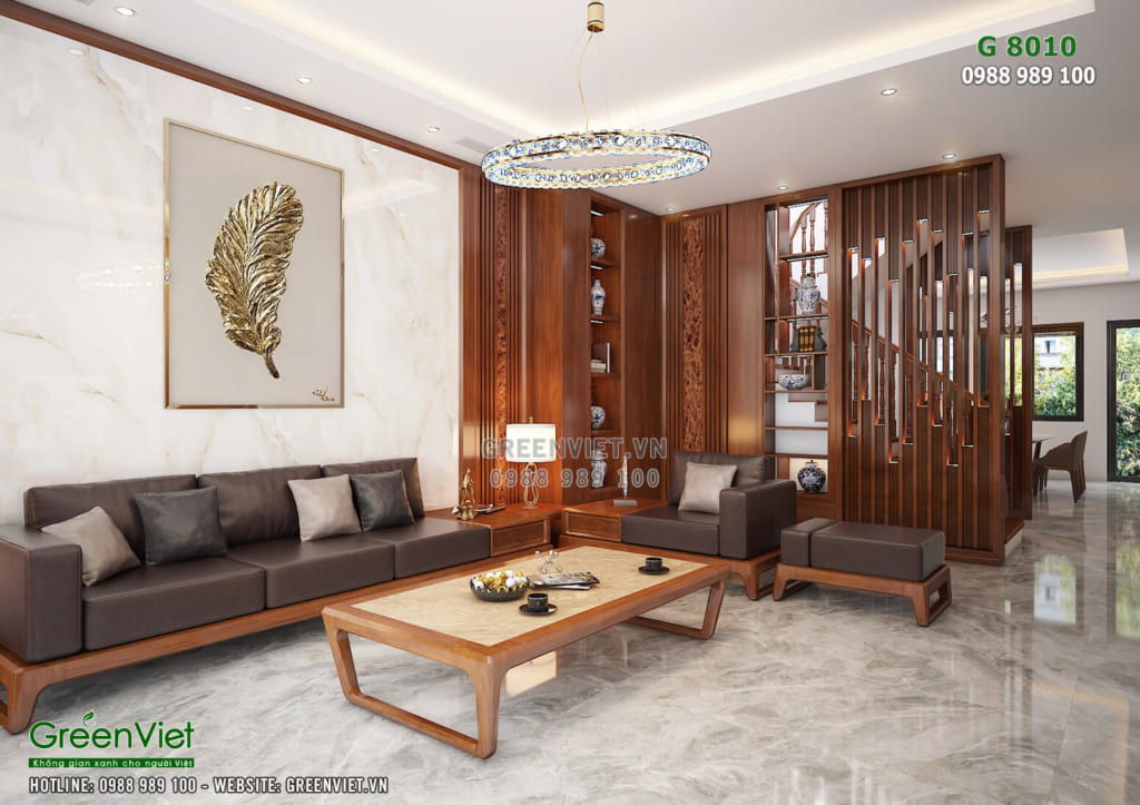 Thiết kế nội thất hiện đại gỗ óc chó Greenviet 8010